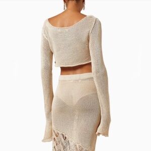 Savannah Morrow Beige Sakari Knit Crochet Midi Skirt New With Tags Size L